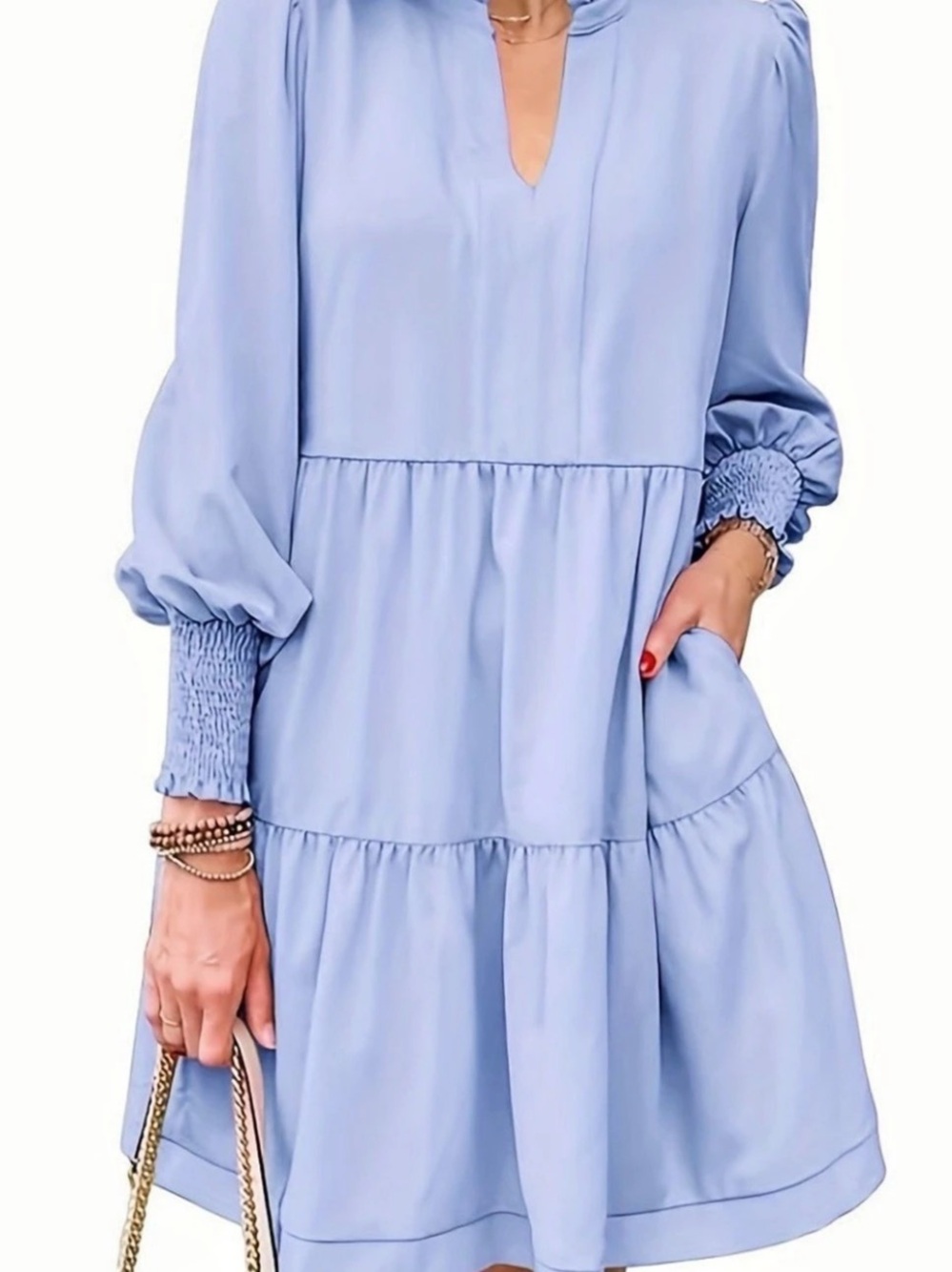 Tiered Mini Dress in Blue Size Large